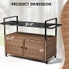 Wicker Outdoor Bar Cart with Storage and Wheels, Outdoor Bar Table Serving Cart Rattan Bar Cart with Glass Top and Shelf for Pool, Party - 4 of 4