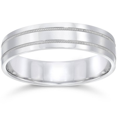 Pompeii3 5mm Flat Double Milgrain Wedding Band 10K White Gold