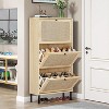 Hooseng Boho Style 3 Rattan Drawers Shoe Storage Cabinet With MDF Frame And Metal Legs, Freestanding Shoe Storage Unit Organizer With Adjustable Panel - 2 of 4