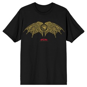 House Of The Dragon Gold Dragon Wings Men's Black T-shirt - 1 of 1