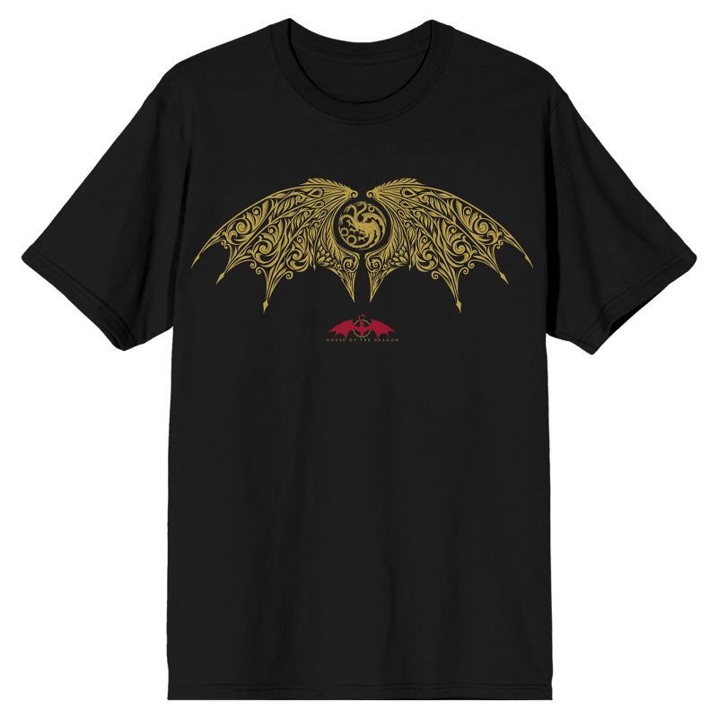 House Of The Dragon Gold Dragon Wings Men's Black T-shirt, 1 of 2