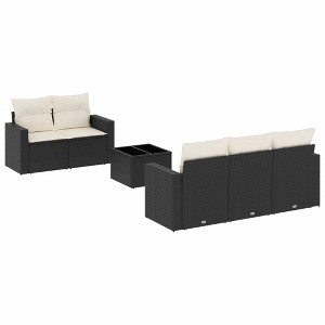 vidaXL Patio Sofa Set with Cushions Outdoor Furniture 6 Piece Poly Rattan - Black and Cream - 1 of 4