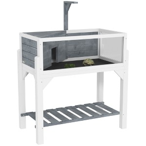 PawHut Tortoise Habitat, Wooden Tortoise Enclosure with Storage Shelf, Clear Windows, Lamp Holder, Openable Top, Built-in Tray, Gray - 1 of 4
