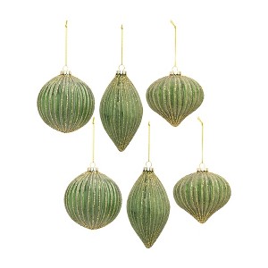 Set of 6 Glass Ribbed Ornaments – Green and Gold – 4.5 Inch Christmas Tree Decor – By Melrose - 1 of 4