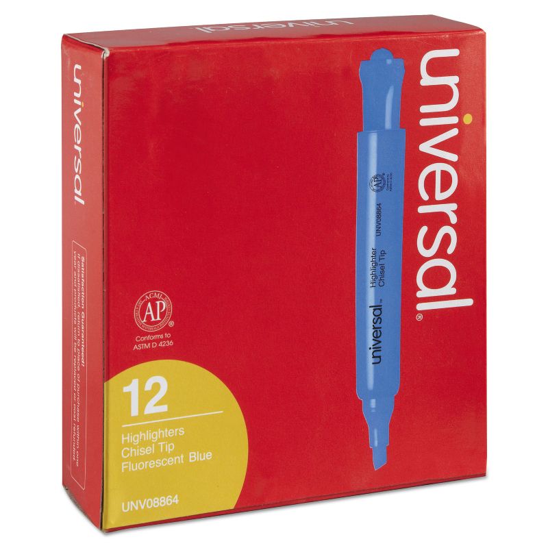 UNIVERSAL Desk Highlighter Chisel Tip Fluorescent Blue Dozen 08864, 4 of 9