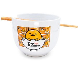 Silver Buffalo Sanrio Gudetama Top Ramen Japanese Dinner Set | 20-Ounce Ramen Bowl, Chopsticks - 1 of 4