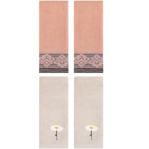 REGALWOVEN 4 Pcs Soft Absorbent Floral Pattern Hand Towels - 1 of 4
