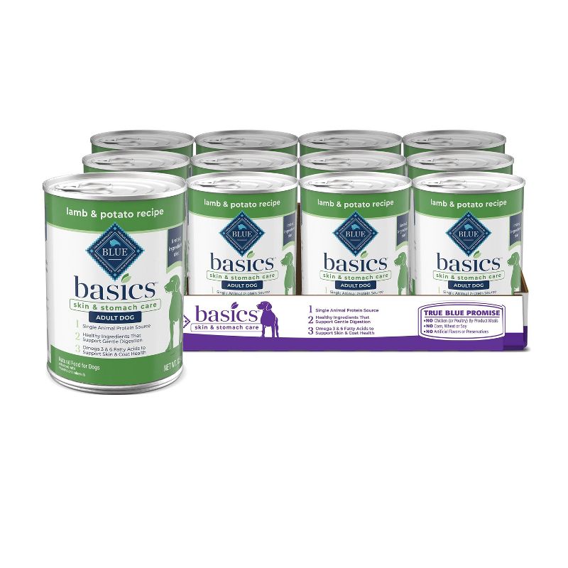 Blue Buffalo Basics Basics Skin &#38; Stomach Care Grain Free Natural Wet Dog Food Lamb &#38; Potato Recipe Adult - 150oz/12ct Pack, 1 of 10