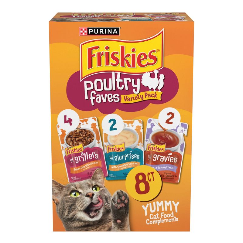 Purina Friskies Poultry Faves Lickable Gravy Chicken and Turkey Flavor Topper Variety Pack Wet Cat Food - 11.7oz, 1 of 8