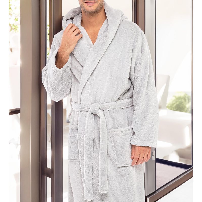 Men's Classic Winter Robe, Full Length Hooded Bathrobe, Cozy Plush Fleece, 6 of 9