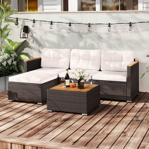 Costway 5 Piece Wicker Conversation Set Patio Rattan Chair & Coffee Table Set for Porch - 1 of 4