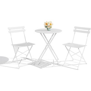 3-Piece Patio Bistro Set, Folding Outdoor Table and Chairs Set, All-Weather Premium Metal Frame Conversation Furniture for Balcony, Yard, Lawn, Garden - 1 of 4
