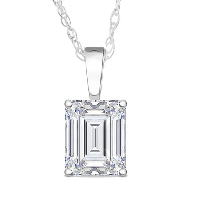 Pompeii3 2 Ct Emerald Diamond Solitaire Pendant 14k White Gold Lab Created