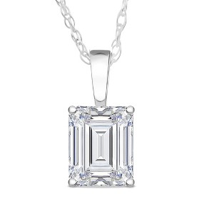 Pompeii3 2 Ct Emerald Diamond Solitaire Pendant 14k White Gold Lab Created - 1 of 4