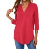 Nlife Women V Neck Solid Color Blouses Relaxed Fit 3/4 Sleeve Curved Hem Tunics Tops - 2 of 4