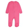 Everyday Kids 4-Pack Baby Girl Sleepers with Zippers – Soft Cotton Footed Pajamas in Pink Solids, Polka Dots, and Woodland Animals - 3 of 4