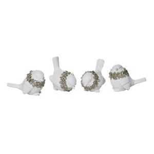 Transpac Resin 3 in. White Christmas Elegant Glitter Wreath Bird Figurine Set of 4 - 1 of 2