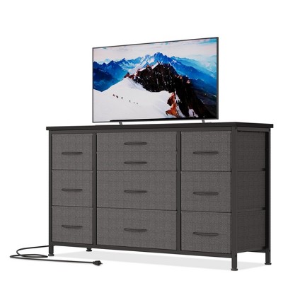 10 Drawer Dresser for Closet, 55" Tv Stand, 47" Wide Fabric Dresser with Power Outlets, Sturdy