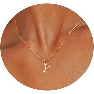 Gold Initial Necklace for Women, 14K Gold Plated Dainty Letter Pendant on Box Chain - 1 of 4