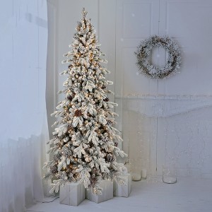 Whisen 6FT Artificial Christmas Tree, 600 LED Lights, 935 Tips, 31 Pine Cones, Snowy Effect, Hinged Branches, Metal Stand - 1 of 4