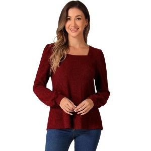 Allegra K Women's Square Neck Ribbed Knit Casual Lightweight Long Sleeve Sweater Top - 1 of 4