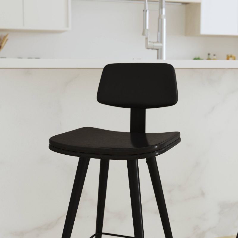 Set of 2 Faux Leather Contemporary Upholstered Barstools with Black Metal Frame - Merrick Lane, 3 of 16