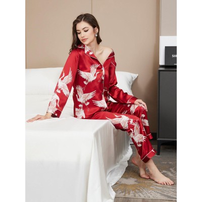 SilkSilky Women's  Printed Classic Binding Trim Womens Pajama set