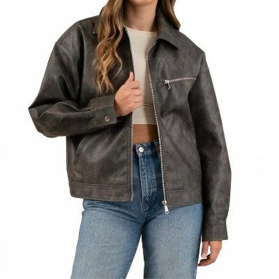 Women's Leather Bomber Jacket - Blu Pepper