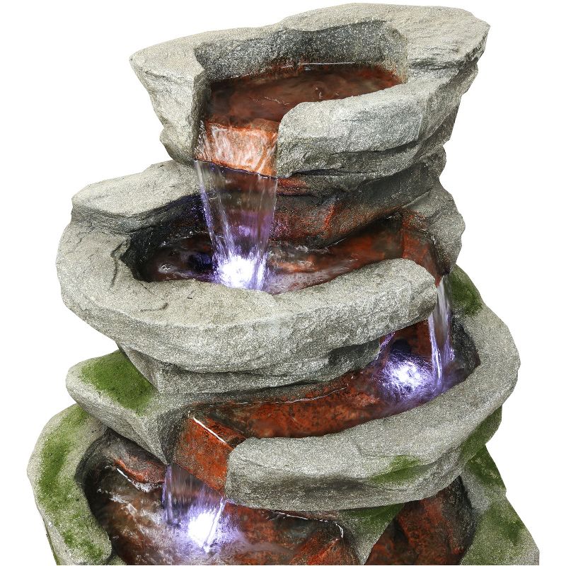 Sunnydaze 31"H Electric Polyresin and Fiberglass Lighted Cobblestone Waterfall Outdoor Water Fountain with LED Lights, 6 of 12