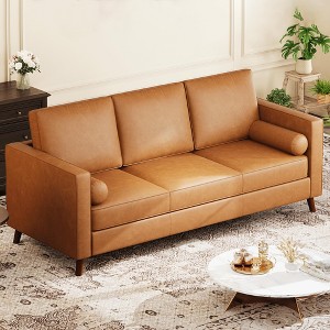 86" Leather Sofa for Living Room, Mid-Century 3-Seat Faux Leather Sofa with Deep Seats & Removable Cover for Apartment & Office - 1 of 4