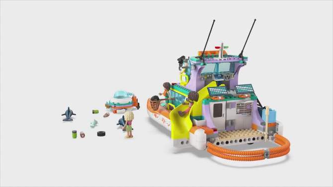 LEGO Friends Sea Rescue Boat Dolphin Building Toy 41734, 2 of 8, play video