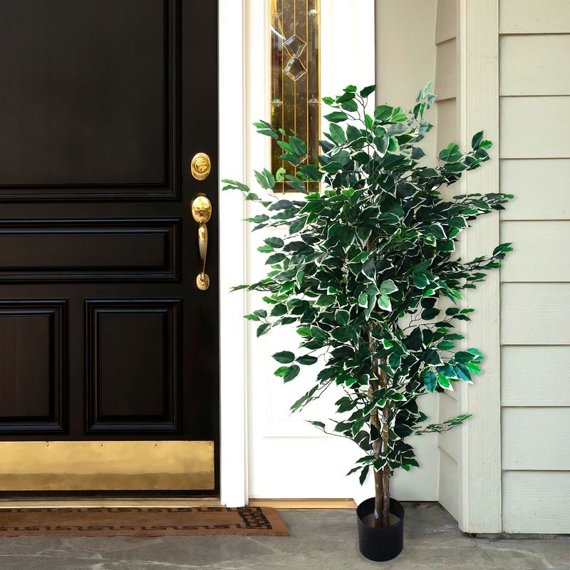Nature Spring 5 Foot Tall Artificial Faux Ficus Tree With Planter, 2 of 3