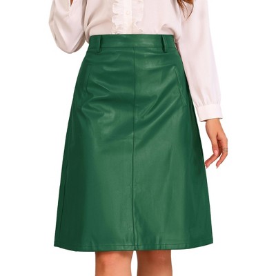 INSPIRE CHIC Women's Faux Leather Belt Vintage Pencil A-Line High Waist Skirts