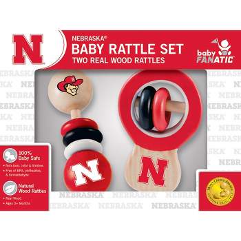 Baby Fanatic Wood Rattle 2 Pack - NCAA Nebraska Cornhuskers Baby Toy Set