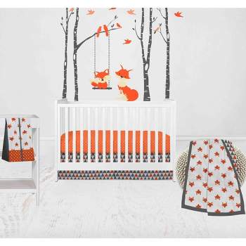 Bacati - Playful Fox Orange Gray 4 pc Crib Bedding Set with Diaper Caddy