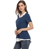 YESFASHION Women's Short Sleeve Contrast Collared Shirts Patchwork Work Blouse Tunics Tops - 4 of 4