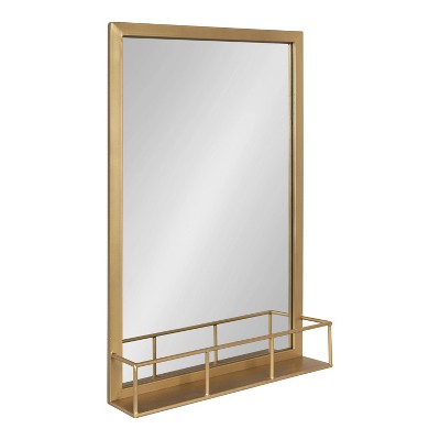 20" x 30" Jackson Metal Framed Decorative Wall Mirror with Shelf Gold - Kate & Laurel All Things Decor