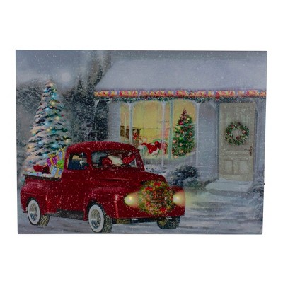 Northlight LED Lighted Fiber Optic Santa in Truck Christmas Canvas Wall Art 11.75" x 15.75"