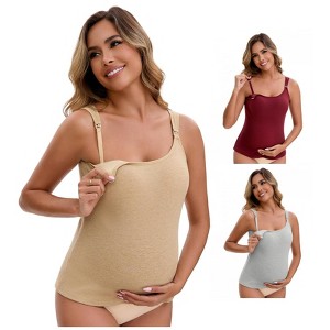 INSPIRE CHIC Women's 3 Packs Maternity Thermal Tank Tops with Built-In Bra with Adjustable Straps - 1 of 4