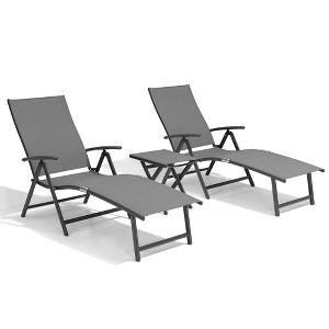 Crestlive Products 3 pc Outdoor Aluminum Adjustable Folding Chaise Lounge Chairs and Foldable Side Table Set - 1 of 4
