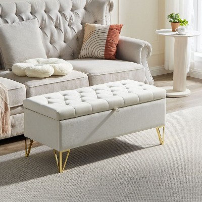 NicBex 38" Storage Bench Rectangle Ottoman with Storage Velvet Fabric Upholstered Bench for Bedroom, Entryway