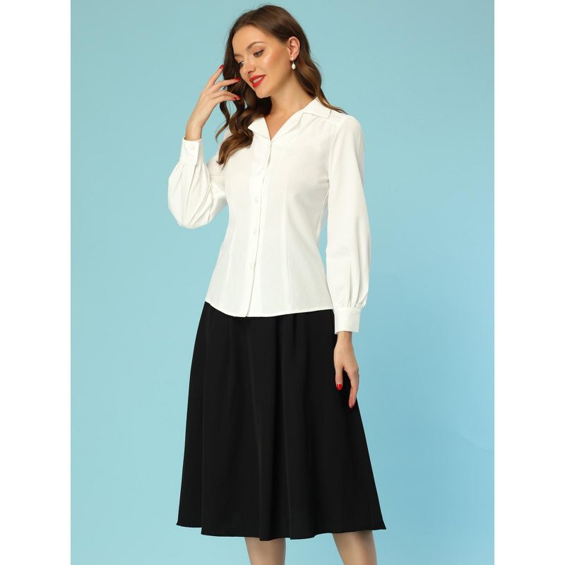 Allegra K Women's Vintage Collared Long Sleeve Work Button Down Shirt, 3 of 6