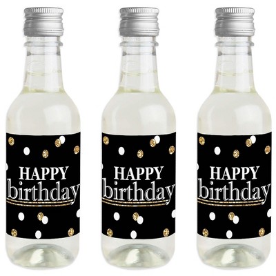 Big Dot of Happiness Adult Happy Birthday - Gold - Mini Wine & Champagne Bottle Label Stickers - Birthday Party Favor Gift for Women & Men - Set of 16