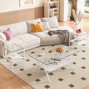 Mayeerty Coffee Table and End tables Set of 3, Tempered Glass Table with MDF layer, Modern Tables for Living Room , Transparent Glass - 1 of 4