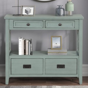 36 Inch Farmhouse Console Table, Country Entry Table with 4 Drawers and 1 Storage Shelf, Pine Wood Sofa Table for Entryway Living Room Bedroom Hallway - 1 of 4