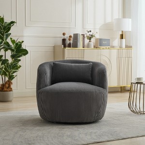 Hrinhom 34.3"W Barrel Accent Chair,Modern Upholstered 360° Swivel Armchair with Metal Base - 1 of 4