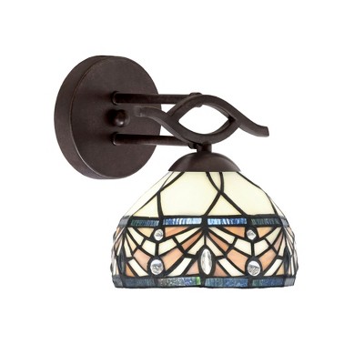 Toltec Lighting Revo 1 - Light Sconce in  Dark Granite with 7" Royal Merlot Art Glass Shade