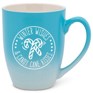 Elanze Designs Winter Wishes & Candy Cane Kisses Two Toned Ombre Matte Teal and White 12 ounce Ceramic Stoneware Coffee Cup Mug - 1 of 4