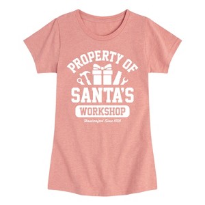 Girls' - Instant Message - Property Of Santas Workshop Christmas Fitted Short Sleeve Graphic T-Shirt - 1 of 4