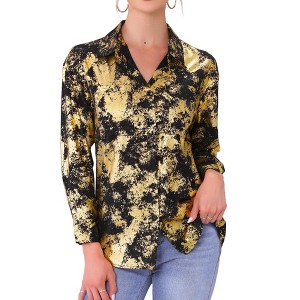 INSPIRE CHIC Women's Button Down V Neck Long Sleeve Party with Pockets Shirt - 1 of 4